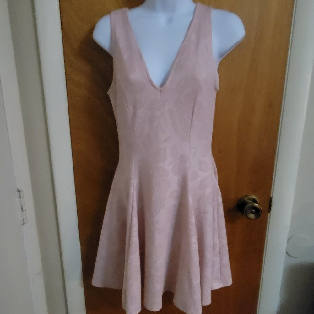Black Bead, Pink Brocade, Fit and Flare Mini, S